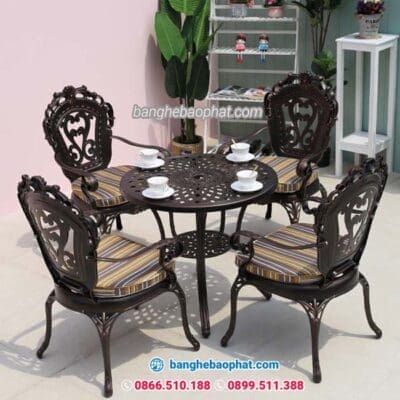 Bàn Ghế Nhôm Đúc Vuông Caro Sân Vườn Biệt Thự HGP-BG02